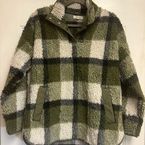 Madewell Green and Cream Sherpa Pullover